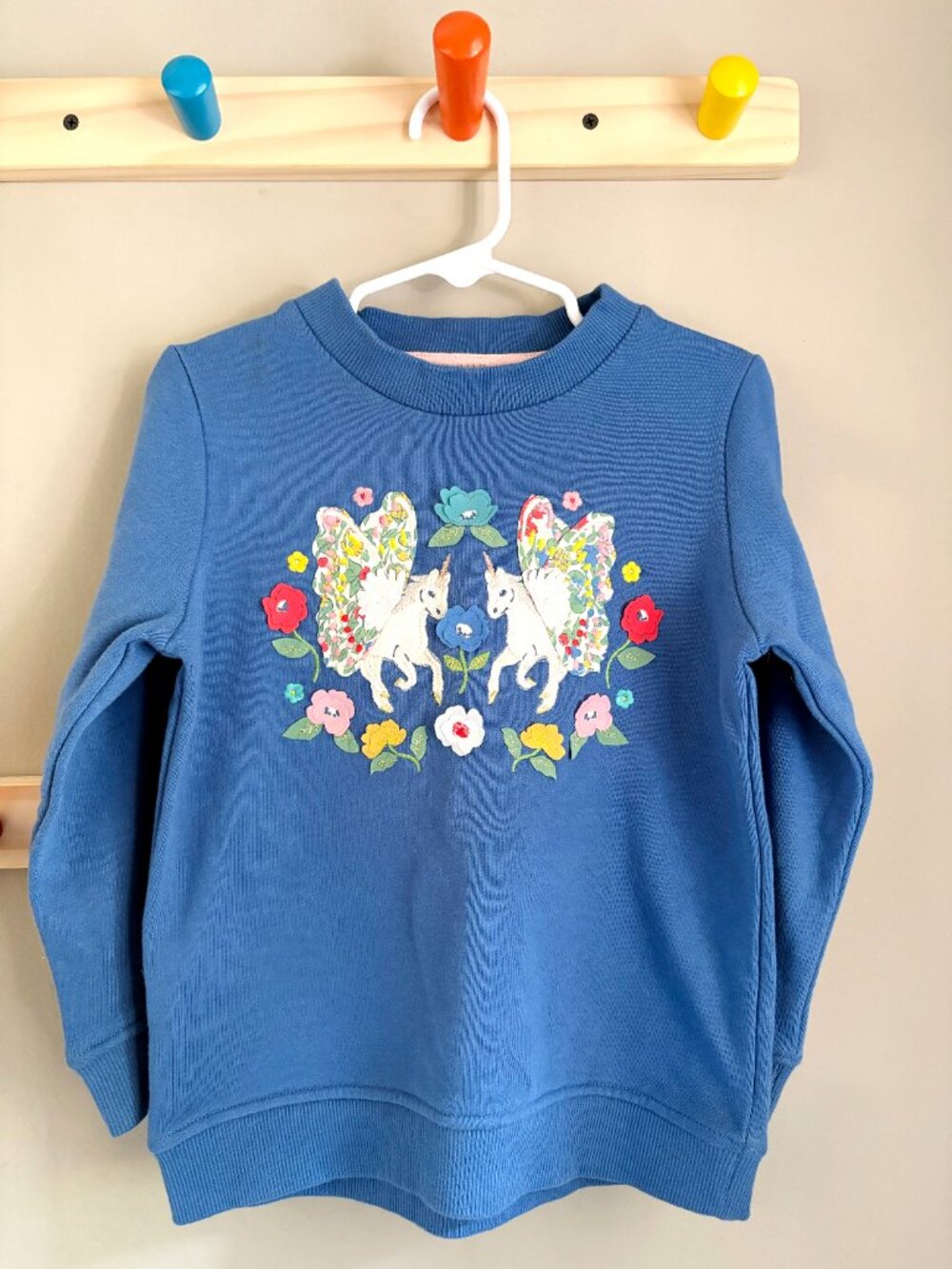 Mini Boden Bluejay Blue Unicorn Appliqué Sweatshirt